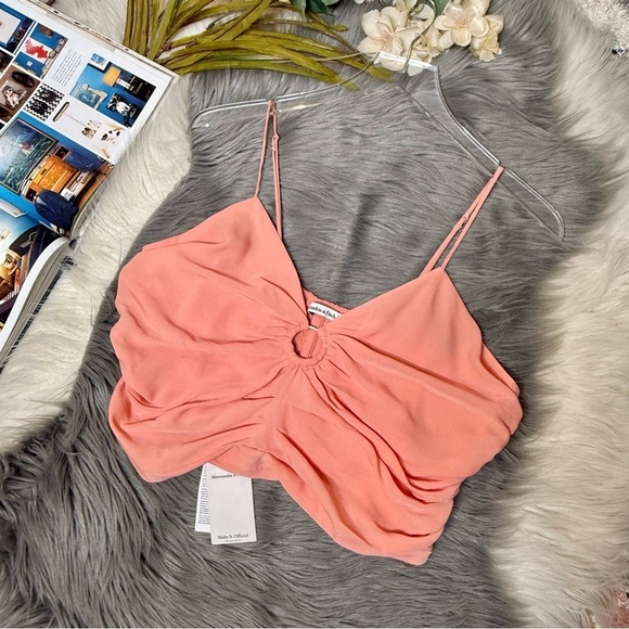 NEW Abercrombie Ruched Coral Pink O Ring Women’s Crop Cami Tank Top Sz L - Picture 11 of 11